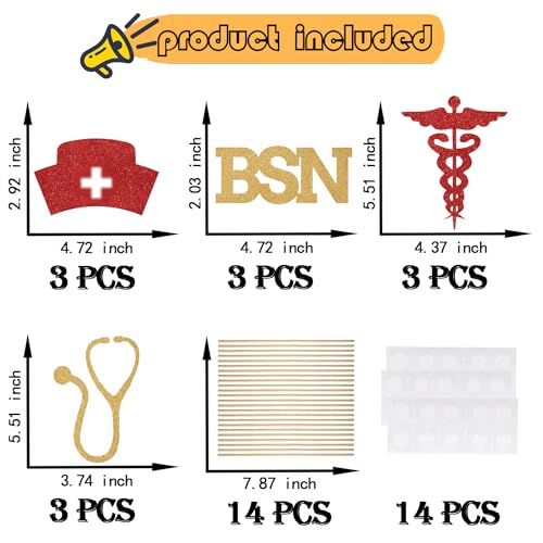 2026 Nurse Graduation Centerpiece Sticks - 12 Pieces Red & Gold