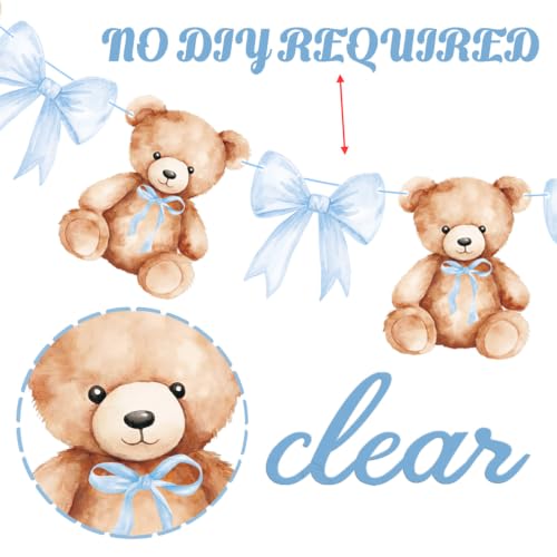 Teddy Bear Baby Shower Banner Set - 2PCS with Blue Bows