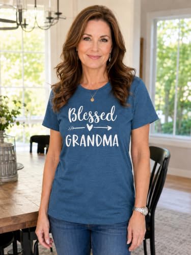 Blessed Grandma T-Shirt - Funny Graphic Tee for Women, X-Large Blue