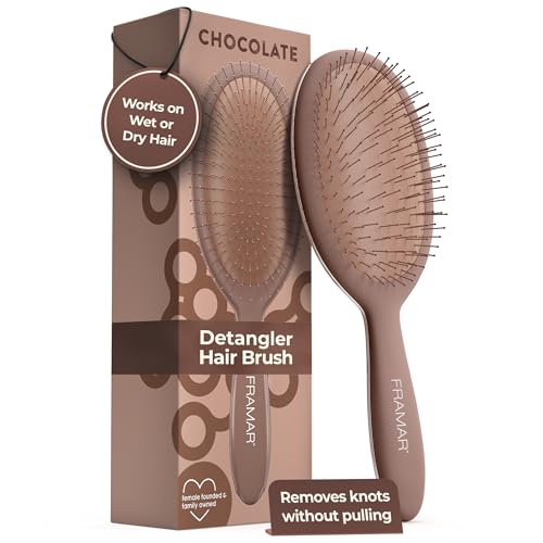 FRAMAR Chocolate Detangler Hair Brush for Wet and Dry Hair
