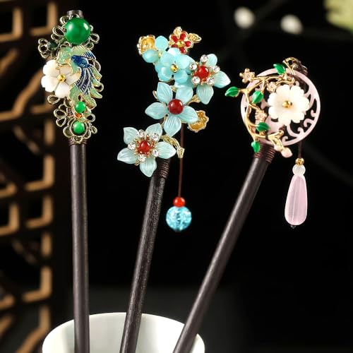 Myhiju 3PCS Wooden Flower Hair Sticks for Buns & Elegant Hairstyles