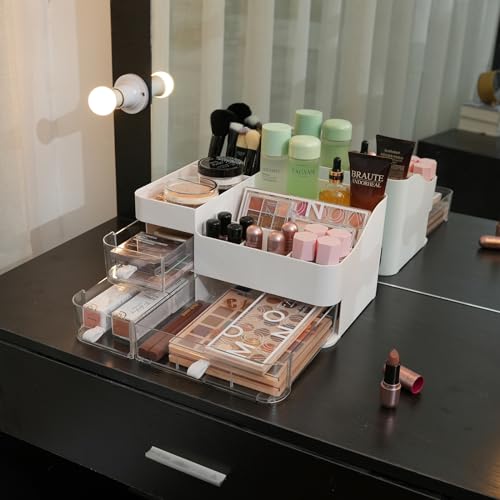 KLGO Makeup Organizer with 3 Drawers – Clear Cosmetic Storage for Vanity