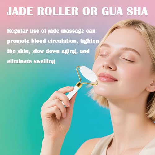 Natural Jade Roller and Gua Sha Facial Massage Tool Set