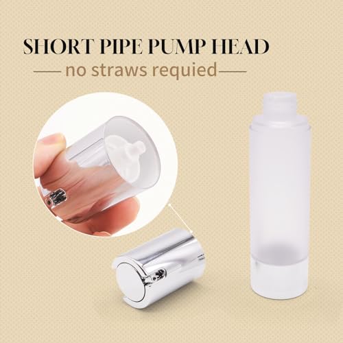 6-Pack 50ml Airless Pump Bottles - Refillable Travel Cosmetic Containers