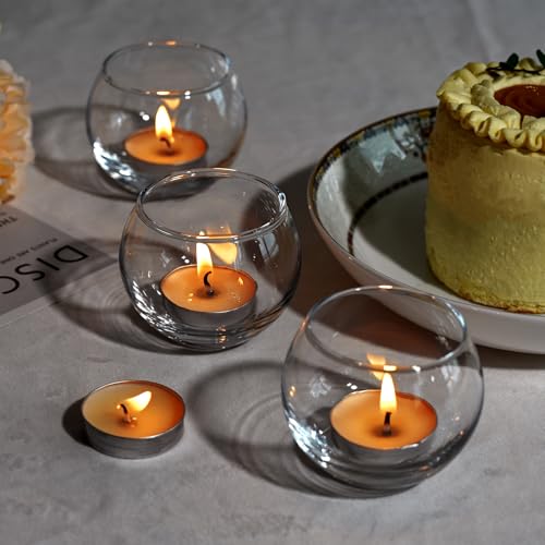 FrutPunch Glass Candle Holders - 6 Pack Votive Tea Light Holders for Weddings & Parties