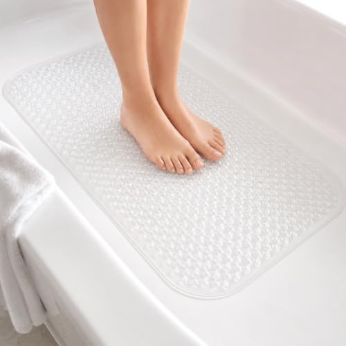 White Grass Textured Anti-Slip Bath Mat for Spa Comfort - 24.5" x 13.5"