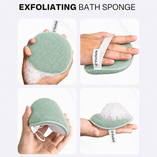 Green Yiclick 2-Pack Exfoliating Body Scrubber with Handle – Dual-Sided Bath Loofah for Men & Women