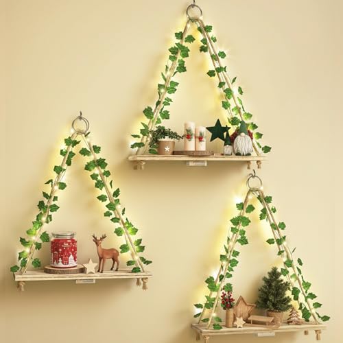 Fixwal LED Floating Shelves Set of 3 - Rustic Boho Wall Decor