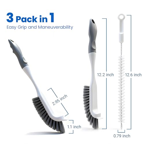 3-Pack Hard Bristle Scrub Brushes for Bathroom & Tight Spaces