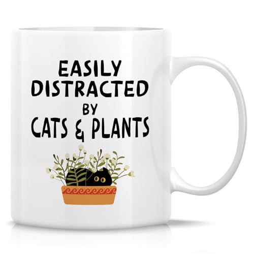 Funny Cat and Plant Lover Mug - 11 Oz Ceramic Coffee Cup Gift