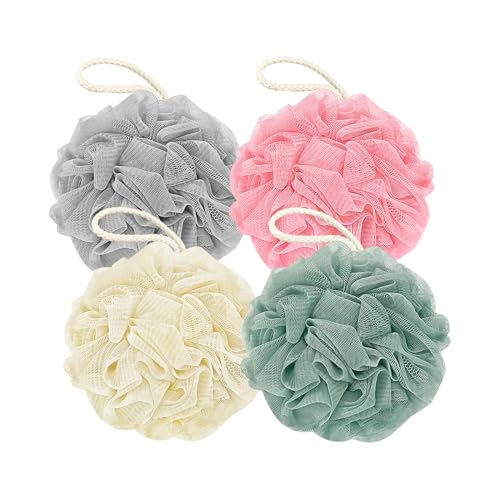 RNOAFMU Exfoliating Bath Loofah Sponge Pack - Pink, Green, White, Gray, 4 Pack