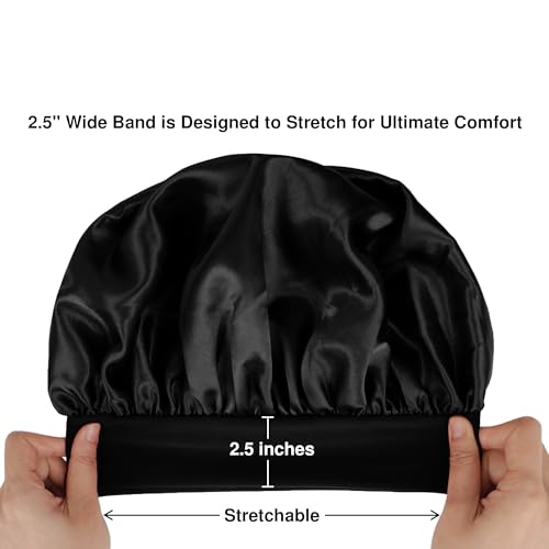 Aiphamy Satin Sleep Bonnets - 9 Pack Wide Band Hair Caps for Curly Hair