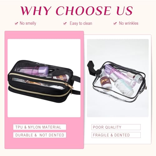 Pinkunn 3-Pack Clear Makeup Bags - TSA Approved Travel Toiletry Organizers