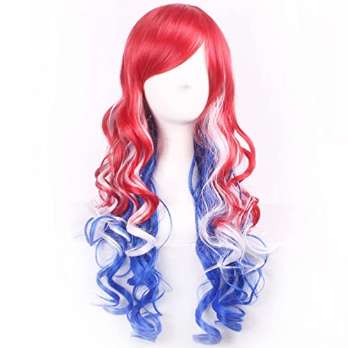 BERON Long Wavy Wig for Women - Red White Blue Mixed - Cosplay & Anime