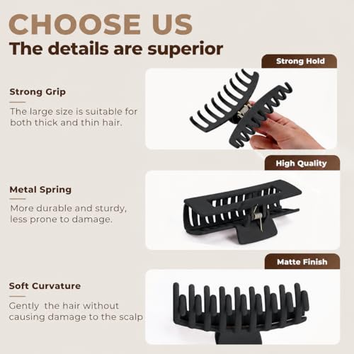 12 Pack Matte Hair Claw Clips Set - Black, Deep Blue, Light Blue, White