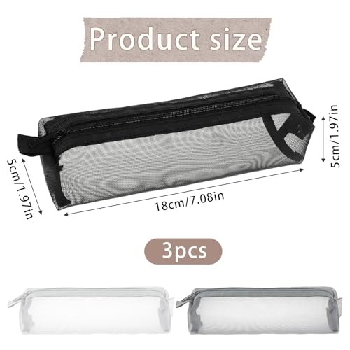 Styquenzer 3-Pack Mesh Makeup Bags - Clear Nylon Cosmetic Travel Pouches with Zipper