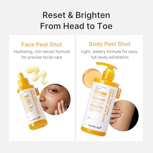 medicube Body Peel Shot with Kojic Acid and Turmeric | Gentle Body Brightening & Exfoliating Serum with BHA, LHA & PHA for Dead Skin Cells, Uneven Looking Skin & Excess Sebum | 9.46 fl.oz