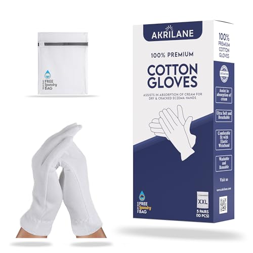 XXL Moisturizing Cotton Gloves for Dry Hands - 5 Pairs | Eczema Relief