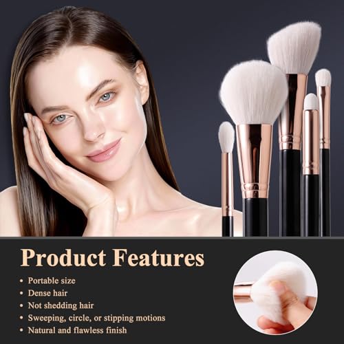 13-Piece Black Makeup Brush Set with Goat Hair & Synthetic Bristles for Face & Eyes