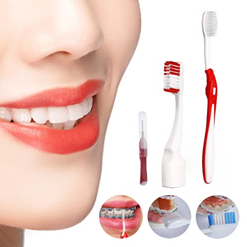 Ceonam Red Orthodontic & Dental Braces Cleaning Travel Kit with Floss & Mirror