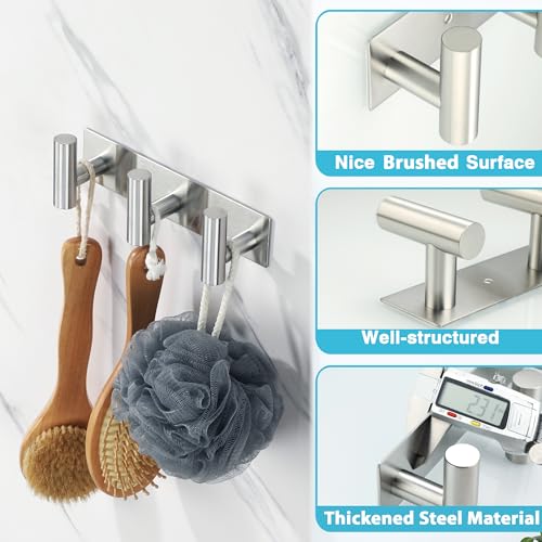 Alise Wall-Mounted Coat Rack with 3 Hooks - Stainless Steel, Adhesive or Drilling