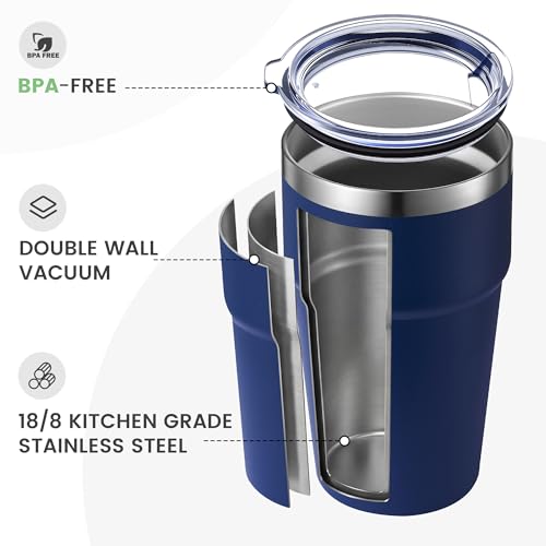 MEWAY 16oz Stainless Steel Insulated Travel Tumbler with Lid - Navy