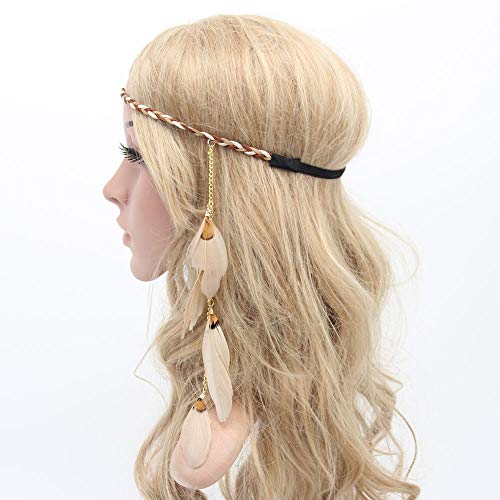 Khaki Boho Feather Headband for Women - Festival, Wedding, Costume Accessories