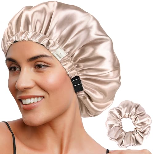 YANIBEST Adjustable Satin Bonnet - Reversible Silk-Feel Hair Wrap, Champagne