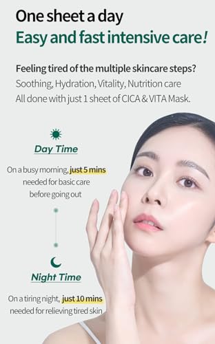 COSNORI Cica & Vitamin Moisturizing Face Mask Sheets - Vegan, Hypoallergenic, 30 Pack