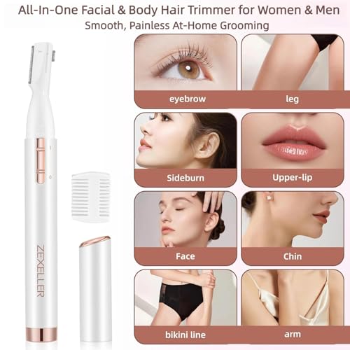 Upgraded Eyebrow Trimmer, Precision Electric Razor for Women Men, Battery Operated Painless Facial Hair Remover with Adjustable Comb & Washable Blade (Face, Upper Lip, Chin, Neck)