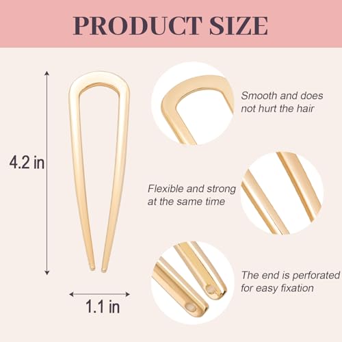 JIRIS 2PCS Gold 4.3-Inch U-Shaped French Hair Pins for Women & Girls - Set1