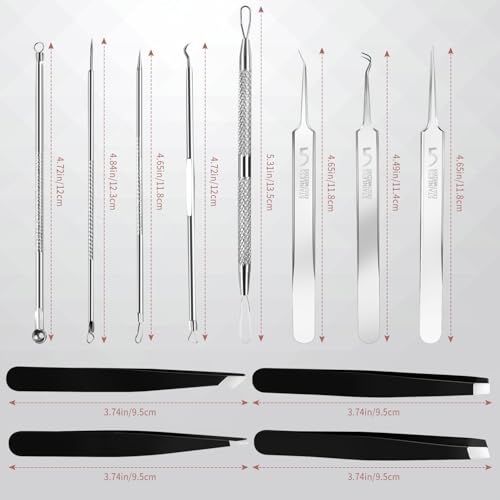 Blackhead Remover Tool Kit - 12 Piece Pimple Popper & Tweezers Set