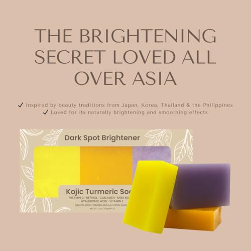 Organic To Green Kojic Turmeric Body Soap for Dark Spots - 3 Pack with Hyaluronic Acid, Retinol, Vitamin E, Shea Butter, Collagen, Lemon, Ginger & Lavender
