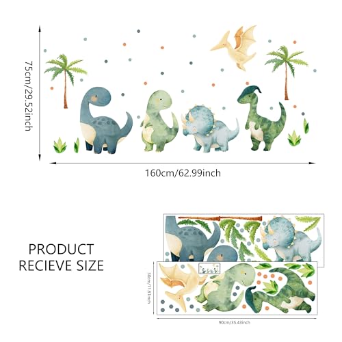 Watercolor Dinosaur Wall Decals for Kids' Rooms - Self-Adhesive Art