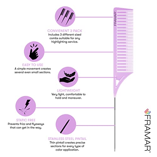 FRAMAR Dreamweaver Highlight Comb Set - 3 Pastel Hair Dye Combs