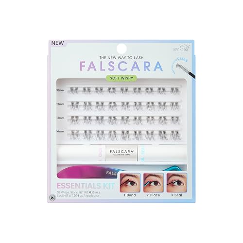Falscara Soft Wispy Lash Clusters Kit - Clear Band, 10-14mm, Reusable Natural Look