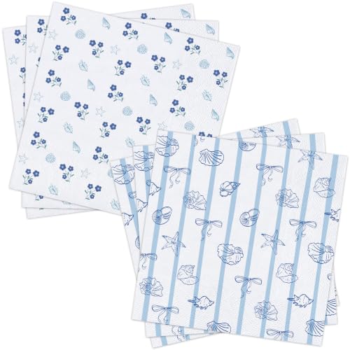 Coastal Napkins - 80 Pcs Ocean Blue 2-Ply Decorative Napkins for Parties & Crafts