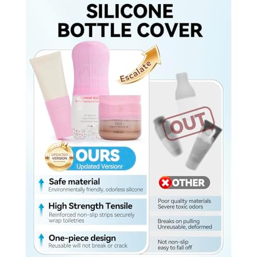 16 Pack Silicone Bottle Cover,Travel Essential for Women Men,Cruise Ship Essentials 2026,Beach Vacation Essentials,Travel Size Toiletries,Airplane Travels Accessories Elastic Sleeves for Leak Proofing
