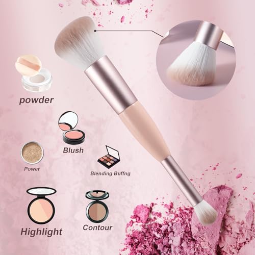 ACMEBEAUTY Rose Gold Dual-Ended Makeup Brush for Powder, Blush & Contour