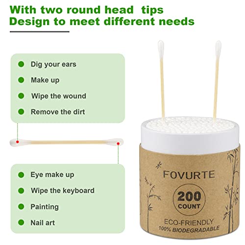 Bamboo Cotton Swabs 400 count, Organic Cotton Swab Round Tips, Natural Wooden Cotton Buds for Ears, Double Heads Ear Sticks Travel, Makeup Remover