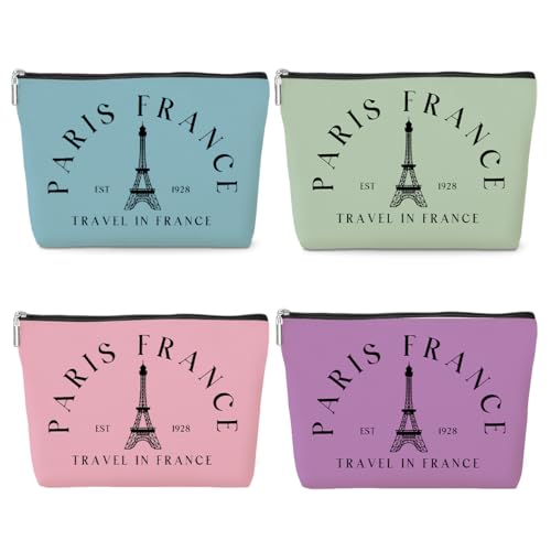 4 Pack Parisian Makeup Bag Set - Cotton Linen Travel Cosmetic Pouch