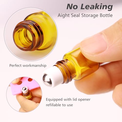 60 Pack 2ml Amber Glass Roll-On Bottles for Essential Oils & Perfume