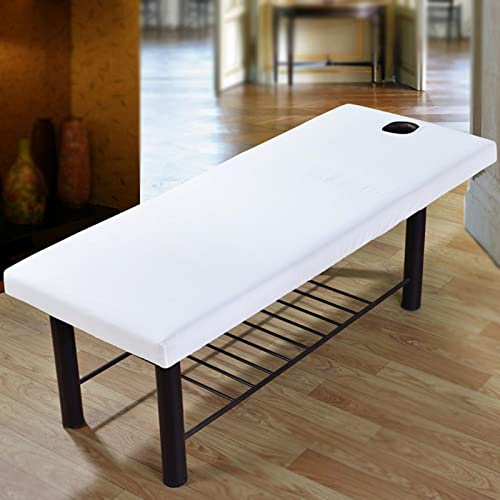 2-Pack White Elastic Edge Massage Bed Cover with Face Hole for Spa & Salon