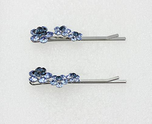 Navy Blue Rhinestone Floral Hair Clips - Elegant Crystal Bobby Pins (Set of 2)