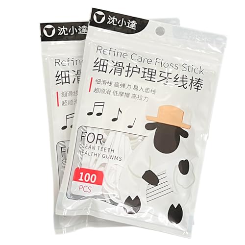 Tilanneo Dental Floss Pick Refills - 200 Pieces, Non-Shredding, Curved Back for Easy Access, 2-Pack