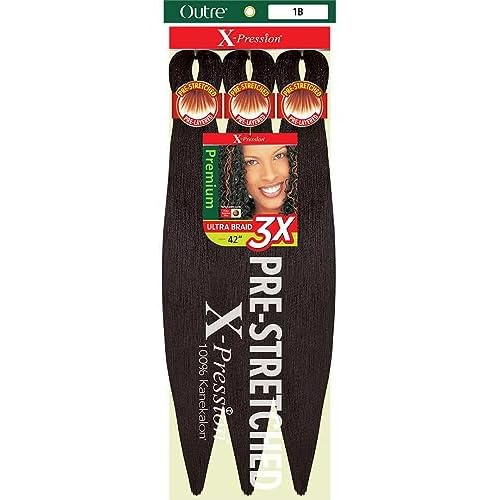 Outre X-Pression Braid Pre Stretched Braid 42" 3X (2 Pack, OFF BLACK 1B)
