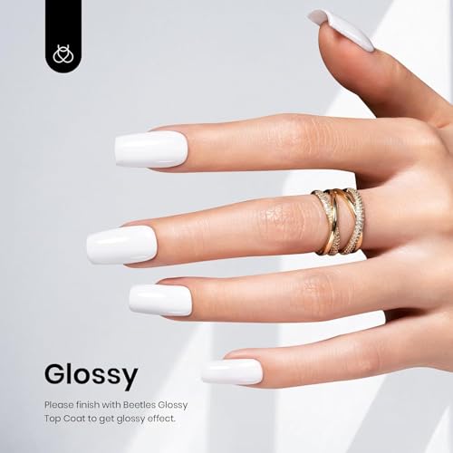 Beetles White Gel Nail Polish Set - 15ml x 2, Long-Lasting UV Cure