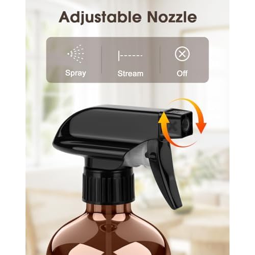 Bontip Glass Spray Bottle with Silicone Sleeve Protection, Amber Glass Spray Bottle Set for Window Cleaner Aromatherapy Facial Hydration Watering Flowers Hair Care 2 Pack/16 oz (Black & Brown)