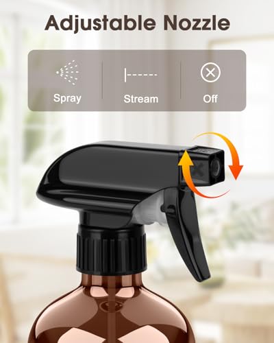 Bontip Amber Glass Spray Bottle Set 16 oz with Silicone Sleeve, Black & Brown