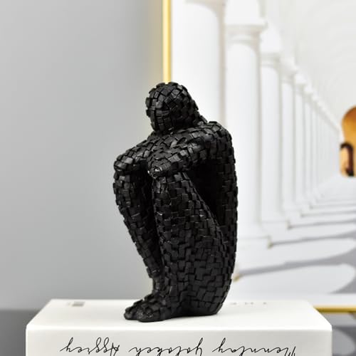 Abstract Black Mosaic Thinker Figurine - Resin Home Decor